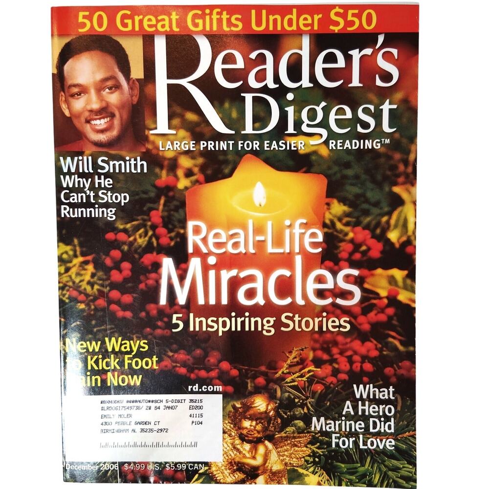 Reader's Digest December 2006 Large Print - Real-Life Miracles, Will Smiith